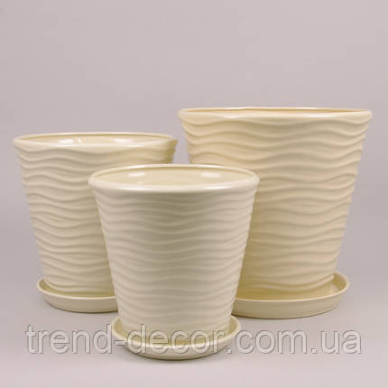 Горщик керамічний Хвиля глянець бежевий 5.5л., фото 2