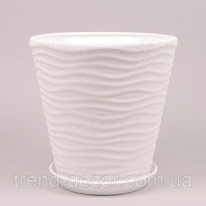 Горщик керамічний Хвиля глянець білий 5.5л.