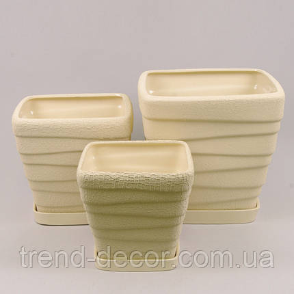 Горщик керамічний Квадрат Хвиля шовк бежевий 4.5л., фото 2