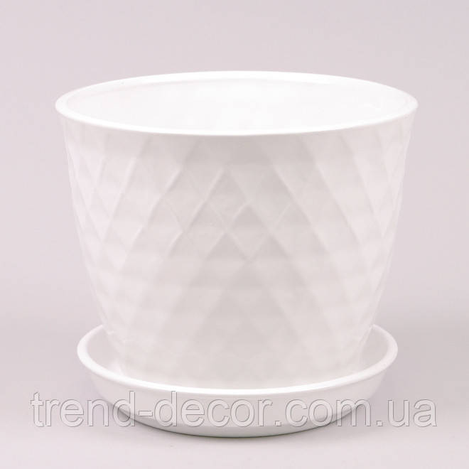 Горщик керамічний Ромб глянець білий 3л.
