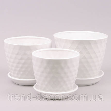 Горщик керамічний Ромб глянець білий 3л., фото 2