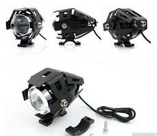 Світлодіодна мото фара LED U5 в захисному корпусі з кріпленням, мотоцикл, скутер, джип