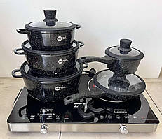 Набір посуду з гранітним антипригарним покриттям Higher Kitchen НК-316 з 12 предметів Чорний SaleM