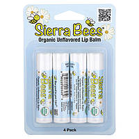 Sierra Bees, Органические бальзамы для губ, без вкуса, 4 шт. в упаковке, 0,15 унции (4,25 г) каждый