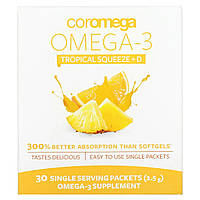 Рыбий жир Омега-3 Coromega, Omega-3 Squeeze Vit D, Tropical Orange, 30 пакетиков для разовой порции, 2,5 г