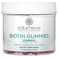 Биотин Solumeve, жевательные конфеты с биотином, без желатина, вкус клубники, 5 000 мкг, 100 вегетарианских