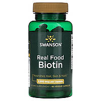 Біотин Swanson, Real Food Biotin, 2,500 mcg, 90 Veggie Capsules, оригінал. Доставка від 14 днів