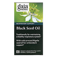 Черный тмин Gaia Herbs, Масло черных семян, 60 веганских жидких фитокапсул Доставка від 14 днів - Оригинал