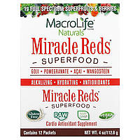 Фруктовая смесь Macrolife Naturals, Miracle Reds, суперфуды, годжи, гранат, акаи, мангустин, 12 пакетов, 0,3