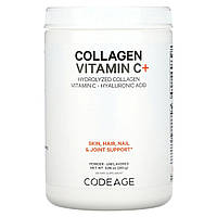 Колаген Codeage, Collagen Vitamin C + Powder, Hydrolyzed Collagen, Vitamin C, Hyaluronic Acid, Unflavored, 9.98 oz (283 g),