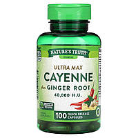 Корень имбиря Nature's Truth, Витамины, Ultra Max Cayenne Plus Ginger Root, 100 капсул быстрого высвобождения
