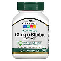 Гинкго Билоба 21st Century, стандартизированный экстракт гинкго билоба, 60 вегетарианских капсул Доставка від