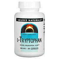 L-триптофан Source Naturals, L-триптофан, 500 мг, 60 вегетарианских капсул Доставка від 14 днів - Оригинал