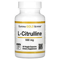 L-цитруллин California Gold Nutrition, Kyowa Hakko, 500 мг, 60 вегетарианских капсул Доставка від 14 днів -