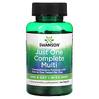 Мультиминеральный препарат Swanson, Just One Complete Multi с железом, 130 таблеток Доставка від 14 днів -