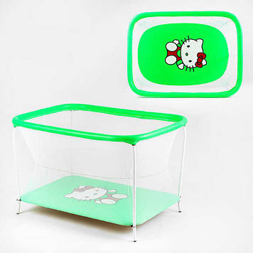 Манеж євро №10 ЛЮКС "Hello Kitty" - колір зелений (1) прямокутний, м`яке дно, євро сітка, без ручки