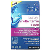 Детские мультивитамины Mommy's Bliss, Детский мультивитамин с железом, возраст 2 месяца, виноград, 1 фл. унция