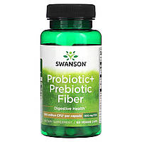 Пребиотическое волокно (инулин) Swanson, пробиотик и пребиотическая клетчатка, 500 млн КОЕ, 60 растительных