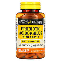 Ацидофилин Mason Natural, пробиотик с ацидофильными лактобактериями Acidophilus и пектином, 100 капсул