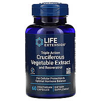 Брокколі Life Extension, Triple Action Cruciferous Vegetable Extract with Resveratrol, 60 Vegetarian Capsules, оригінал. Доставка