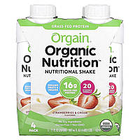 Готовые напитки Orgain, Organic Nutrition, питательный коктейль, клубника со сливками, в упаковке 4 шт. по 330