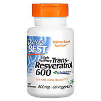 Ресвератрол Doctor's Best, високоефективний транс-ресвератрол 600, 600 мг, 60 веганських капсул Доставка від