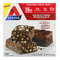 Спортивные батончики Atkins, Protein Meal Bar, Double Fudge Brownie Bar, 5 батончиков, 1,69 унции (48 г)