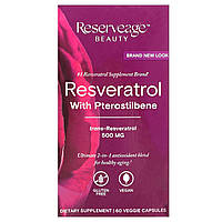 Ресвератрол Reserveage Nutrition, с птеростильбеном, 500 мг, 60 вегетарианских капсул Доставка від 14 днів -