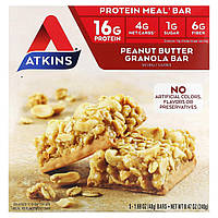 Спортивные батончики Atkins, протеиновый батончик, гранола с арахисовой пастой, 5 батончиков по 50 г (1,76