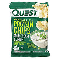 Спортивные батончики Quest Nutrition, оригинальные протеиновые чипсы со сметаной и луком, 8 пакетиков по 32 г