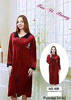 Женский велюровый халат на молнии БАТАЛ (р-ры: 54-62) 900-5 (в уп. разный цвет) Фабричный Китай.