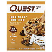 Спортивные батончики Quest Nutrition, Протеиновый батончик, тесто для печенья с шоколадной крошкой, 4