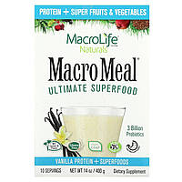 Смесь зелени Macrolife Naturals, MacroMeal, Ultimate Superfood, Vanilla, 10 пакетов, 1,4 унции (40 г) каждый