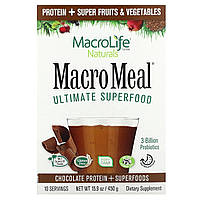 Смесь зелени Macrolife Naturals, MacroMeal, Ultimate Superfood, Chocolate, 10 пакетов, 1,6 унции (45 г) каждый