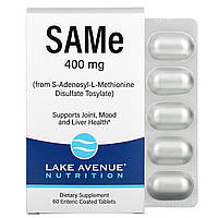 SAM-e Lake Avenue Nutrition, SAMe (S-аденозил L-метионин дисульфат тозилат), 400 мг, 60 таблеток Доставка від