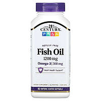 Рыбий жир Омега-3 21st Century, 1 200 мг, 90 софтгелей с энтеральным покрытием Доставка від 14 днів - Оригинал