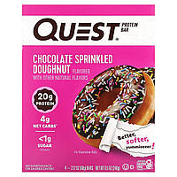 Спортивные батончики Quest Nutrition, Протеиновый батончик, шоколадный пончик, 4 батончика, 2,12 унции (60 г)