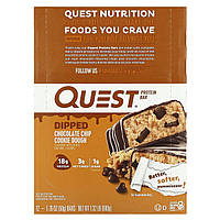 Спортивные батончики Quest Nutrition, протеиновый батончик для смачивания, печенье с шоколадными крошками, 12