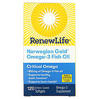 Рыбий жир Омега-3 Renew Life, Norwegian Gold Omega-3, 850 мг, 120 мягких капсул с кишечнорастворимой