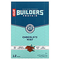 Спортивные батончики Clif Bar, Протеиновый батончик Builder's, шоколадно-мятный, 12 батончиков, 2,40 унции (68