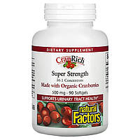 Клюква Natural Factors, CranRich, Super Strength, Cranberry Concentrate, 500 mg, 90 Softgels Доставка від 14