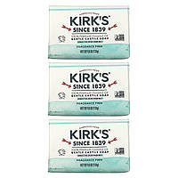 Кастильское мыло Kirks, 100% Premium Coconut Oil Gentle Castile Soap, Fragrance Free, 3 Bars, 4 oz (113 g)