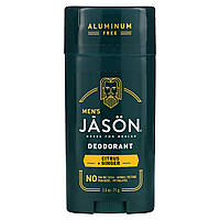 Дезодорант Jason Natural, Men&#x27;s, Deodorant, Citrus + Ginger, Aluminum Free, 2.5 oz (71 g), оригінал. Доставка від 14 днів