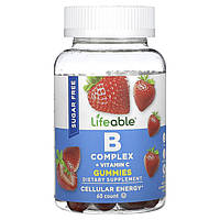 Комплекс витаминов группы B Lifeable, B Complex + Vitamin C Gummies, Natural Strawberry, Sugar Free, 60