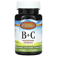 Комплекс витаминов группы B Carlson, Vitamin B+C, 50 Tablets Доставка від 14 днів - Оригинал