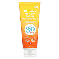 Солнцезащитное средство для тела DERMA E, Sun Defense Clear Zinc Sunscreen, Body, SPF 30, Unscented, 4 oz