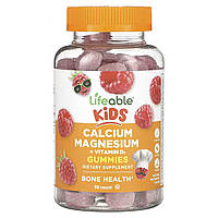 Кальций для детей Lifeable, Kids Calcium Magnesium + Vitamin D3 Gummies, Natural Raspberry, 90 Gummies