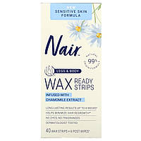 Воск для удаления волос Nair, Wax Ready Strips, Legs & Body, Sensitive Skin, 40 Wax Strips + 6 Post Wipes