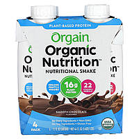 Растительный протеин Orgain, Organic Nutrition, питательный коктейль, шоколад, в упаковке 4 шт. по 330 мл (11