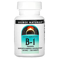 Препарат с витаминами группы В Source Naturals, B-1, тиамин, 100 мг, 100 таблеток Доставка від 14 днів -